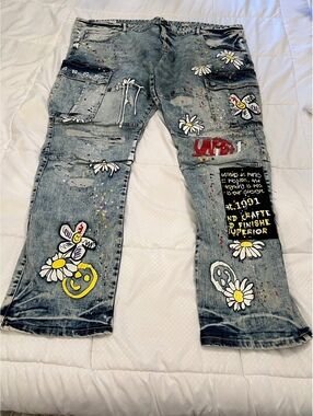 NEW Y2k Smoke Rise  48x32 Graffiti jeans words daisy BOHO festival